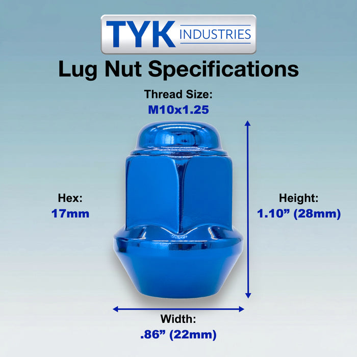 10x1.25 Tapered Base Lug Nut Set - 17mm Hex - 1.10 Inch Tall - Fits Many Yamaha, Honda, Suzuki, Kodiak, Banshee, Raptor ATV UTV Wheels