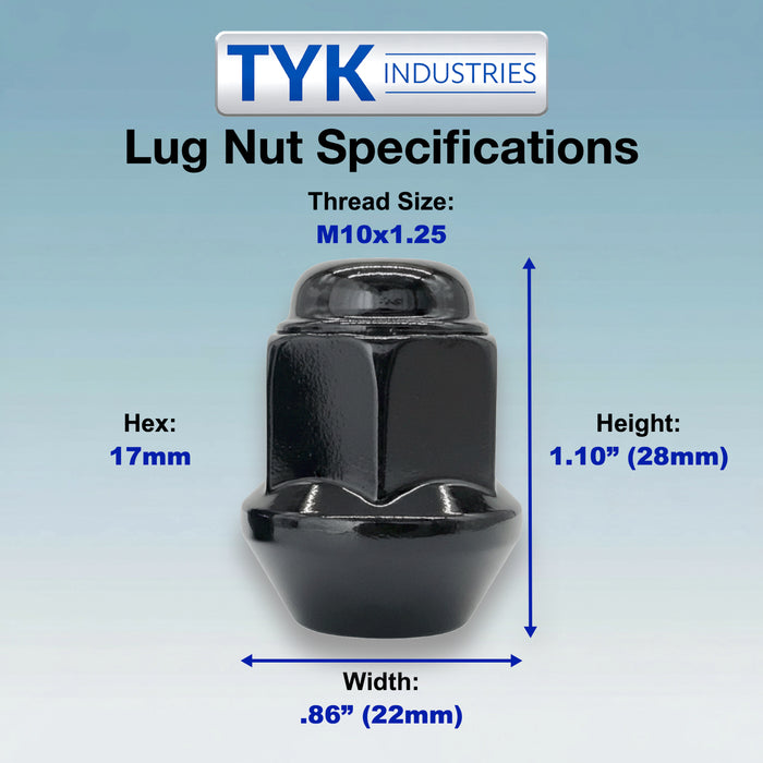 10x1.25 Tapered Base Lug Nut Set - 17mm Hex - 1.10 Inch Tall - Fits Many Yamaha, Honda, Suzuki, Kodiak, Banshee, Raptor ATV UTV Wheels