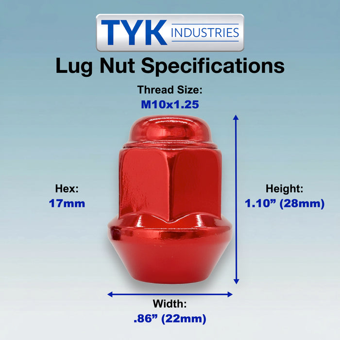 10x1.25 Tapered Base Lug Nut Set - 17mm Hex - 1.10 Inch Tall - Fits Many Yamaha, Honda, Suzuki, Kodiak, Banshee, Raptor ATV UTV Wheels