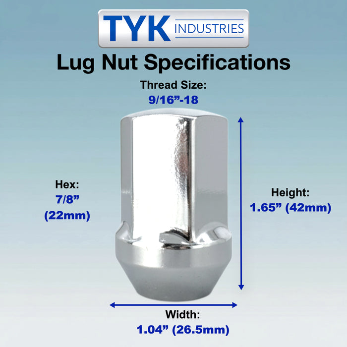 9/16 OEM Solid Style Large Seat Lug Nuts - 7/8, 22mm Hex - 1.65 Inch Tall - Fits Many OE Dodge, Ram 1500, Durango, Dakota, Raider
