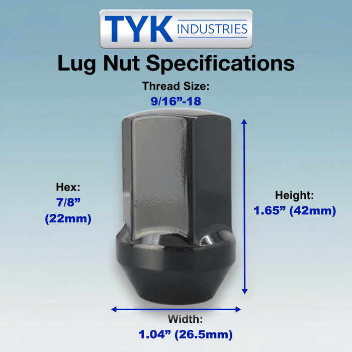 9/16 OEM Solid Style Large Seat Lug Nuts - 7/8, 22mm Hex - 1.65 Inch Tall - Fits Many OE Dodge, Ram 1500, Durango, Dakota, Raider