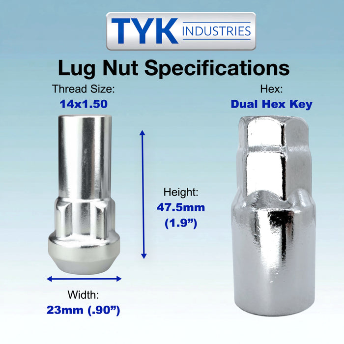 Bulge Acorn Locking Wheel Lug Nut Set with Key - 1.9 Inch Long - Fits Many Ford, Ram, Chevrolet, GMC