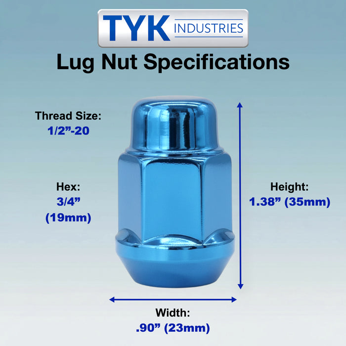 1/2 Closed End Two Piece Bulge Acorn Wheel Lug Nuts - 3/4, 19mm Hex - 1.38 Inch Tall - Fits Many Dodge, Durango, Jeep, Ford