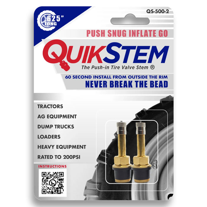 2 Pack - Haltec QS-500 Quikstem 2 inch Straight Push Through Brass Valve Stems for OTR and Farm Tire .625 inch Valve Stem Holes. For Quick Stem Emergency Valve Stem Replacements.