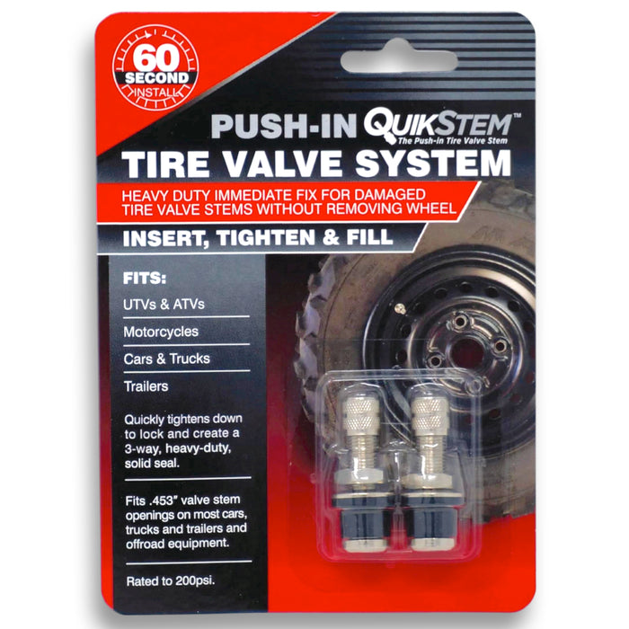 2 Pack - QS-430 QuikStem 1-3/16 inch Nickel Plated Straight Push Through Valve Stems for ATV, UTV, Golf Cart, and Lawn Mower Wheels with .453 inch Valve stem Holes. Emergency Valve Stem Replacement.