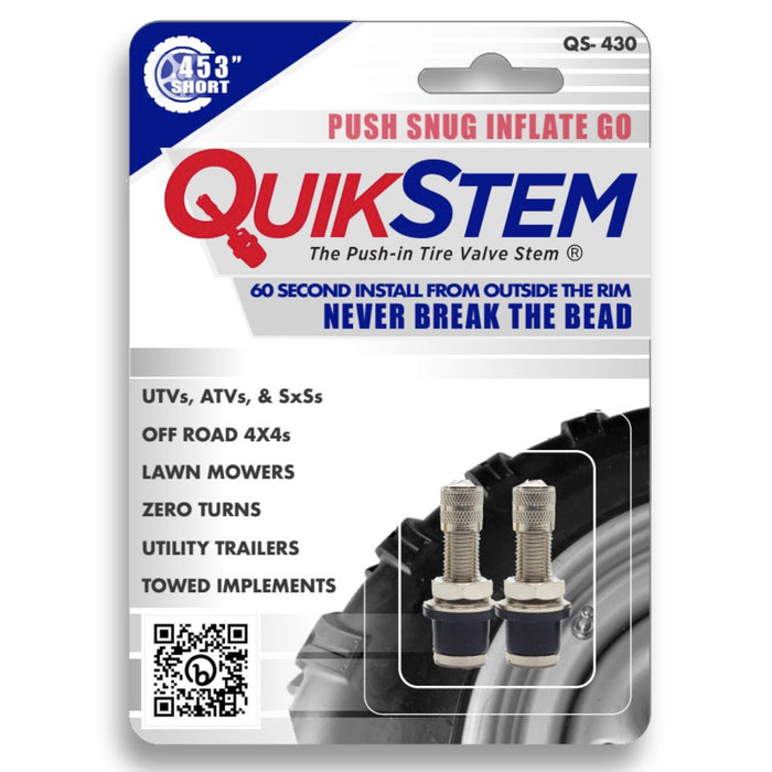 2 Pack - QS-430 QuikStem 1-3/16 inch Nickel Plated Straight Push Through Valve Stems for ATV, UTV, Golf Cart, and Lawn Mower Wheels with .453 inch Valve stem Holes. Emergency Valve Stem Replacement.