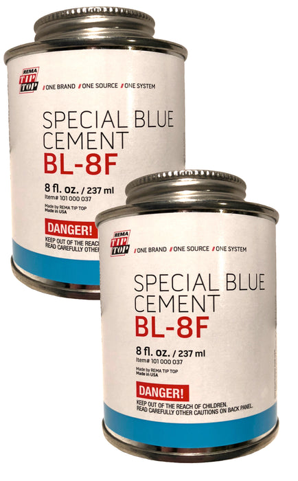 Two 8 oz. Cans of BL-8F Rema Special Blue Cement USA Rubber Bonding Tip Top
