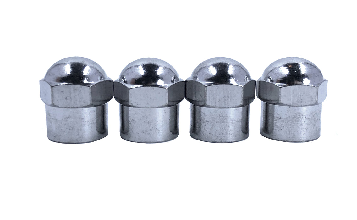 Chrome Hex Dome Metal Valve Cap for Cars, Bicycles, Trucks