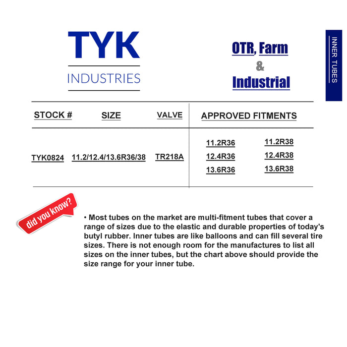 38 Tube Farm Tractor Tire Inner Tube TR218A Valve Stem 11.2-36, 11.2R36, 11.2-38, 11.2R3 11.2-36 Tractor Tire