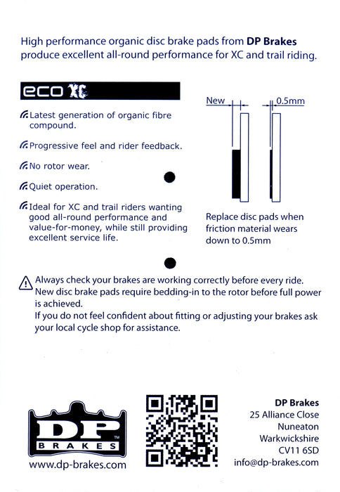 XC ECO - DP BRAKES Organic Disc Brake Pads for Hope Mini Brake Systems
