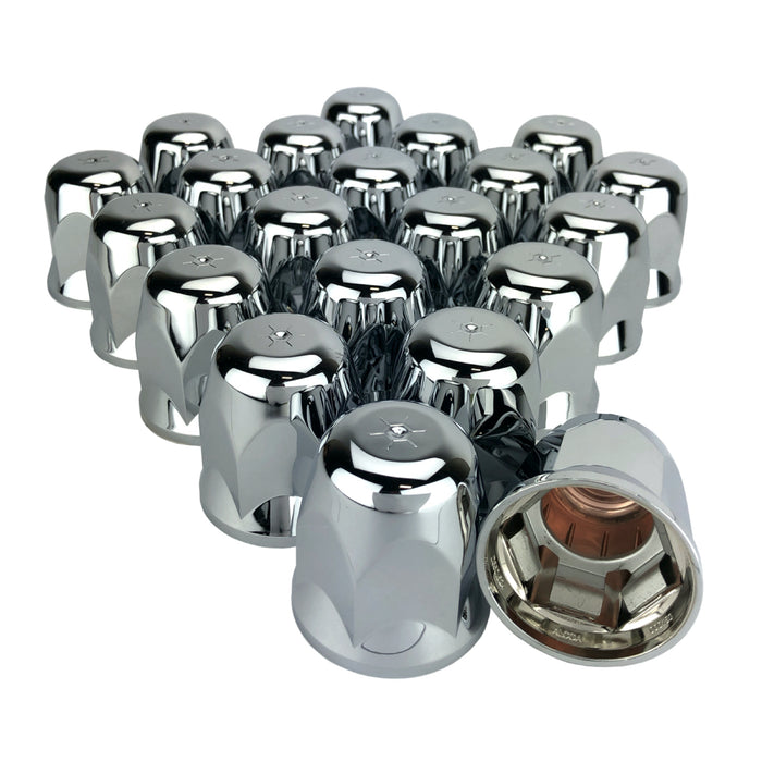 20 Pack - ALCOA 33mm Chrome Push On Hex Lug Nut Cover with Flange, Interior Metal Clips