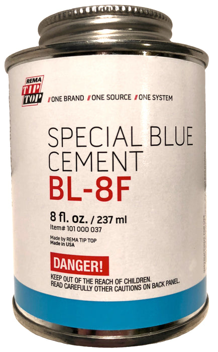 BL-8F Rema Special Blue Cement (8 oz. Can) USA Rubber Bonding Tip Top